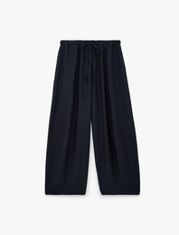 Viskon Kumaş Beli Bağcıklı Loose Fit Cepli Balon Pantolon