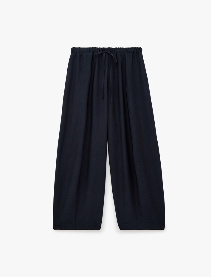  Viskon Kumaş Beli Bağcıklı Loose Fit Cepli Balon Pantolon