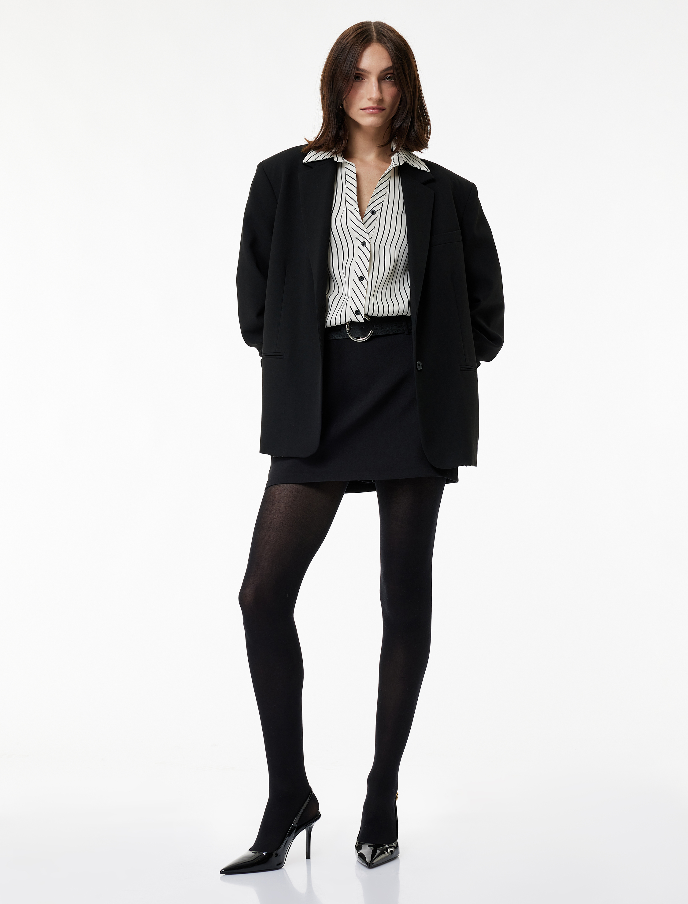   Slim Fit Kemerli A Kesim Mini Etek