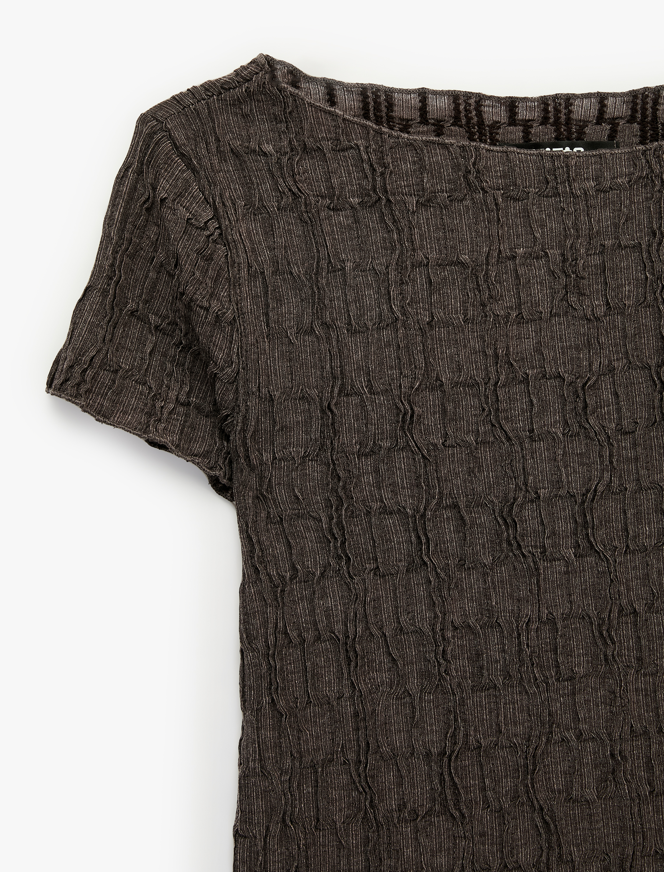   Bürümcük Kumaş Dokulu Slim Fit Kayık Yaka Kısa Kollu Tişört