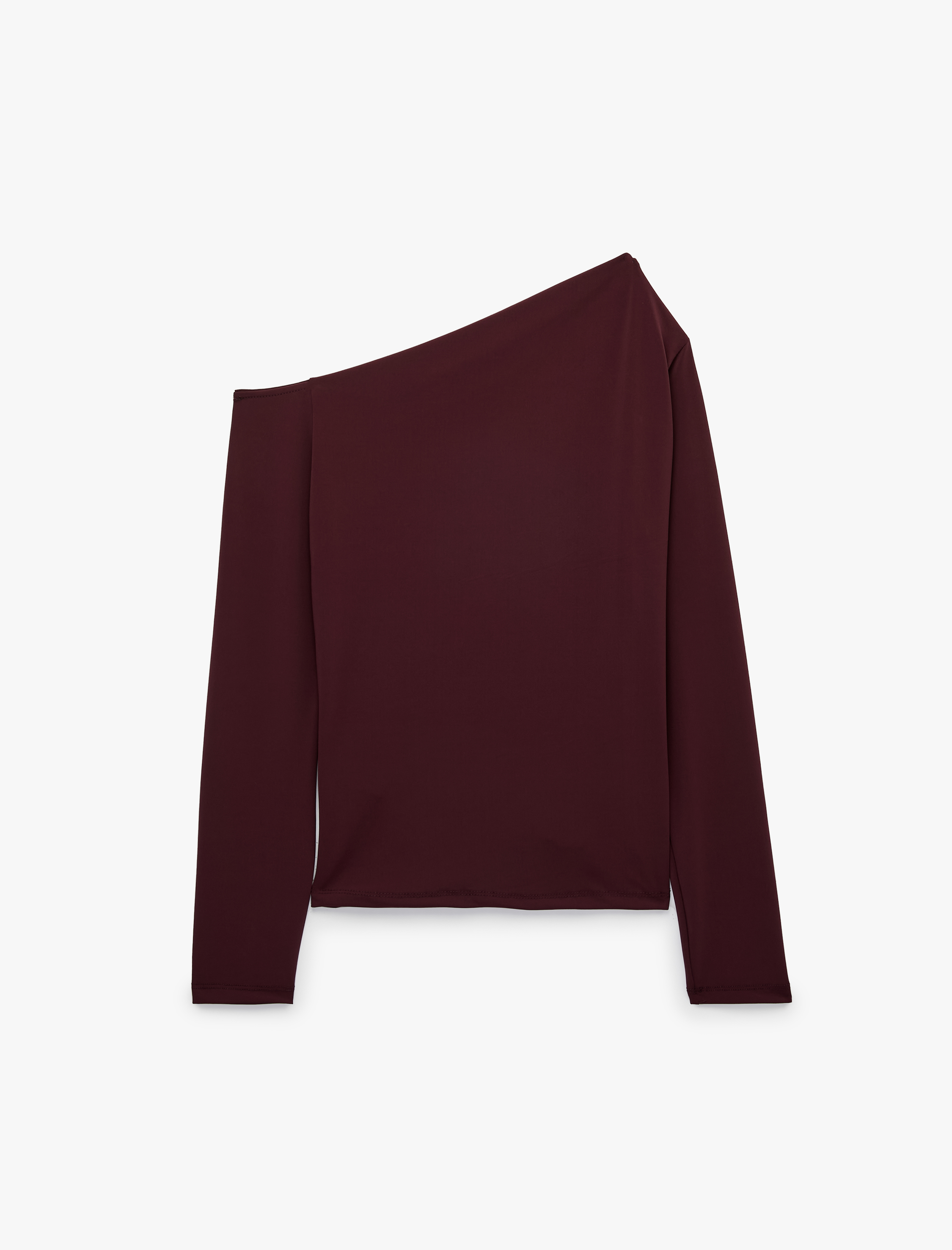   Slim Fit Drapeli Asimetrik Kesim Uzun Kollu Tek Omuz Tişört