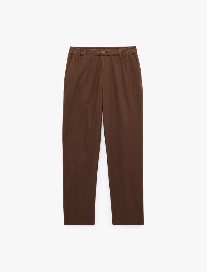  Cepli Beli Lastikli Keten Karışımlı Slim Fit Pantolon