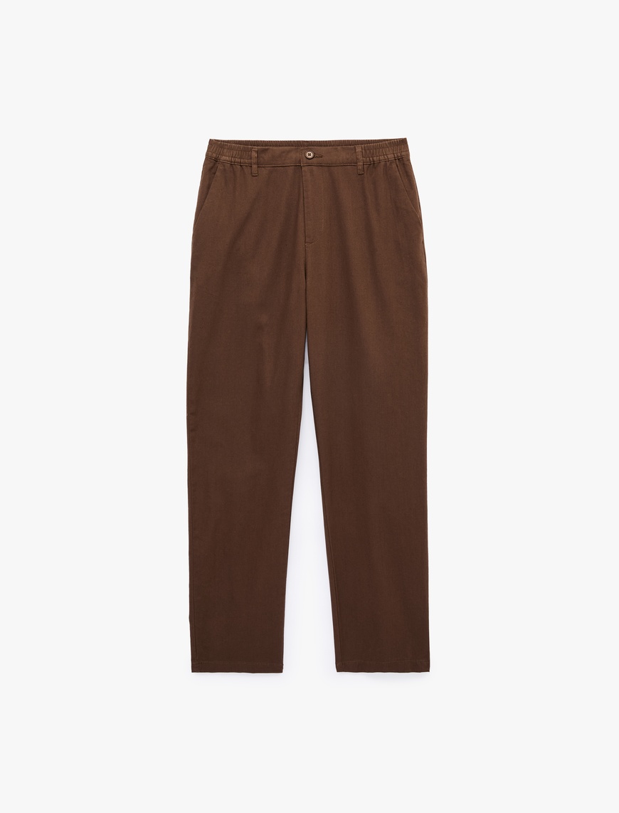 Koton Erkek Cepli Beli Lastikli Keten Karışımlı Slim Fit Pantolon