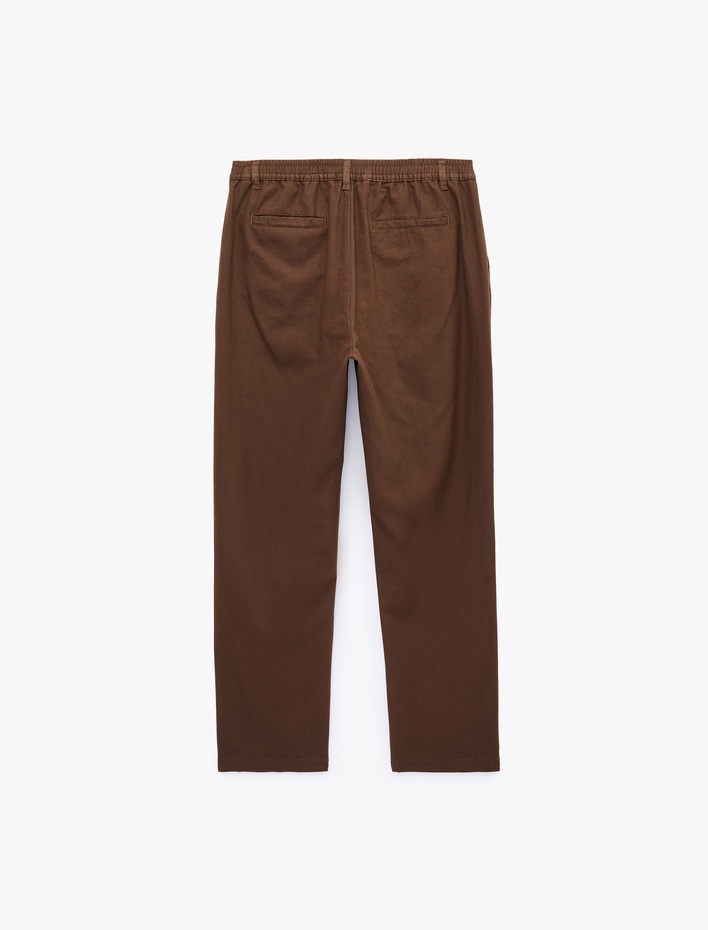  Cepli Beli Lastikli Keten Karışımlı Slim Fit Pantolon