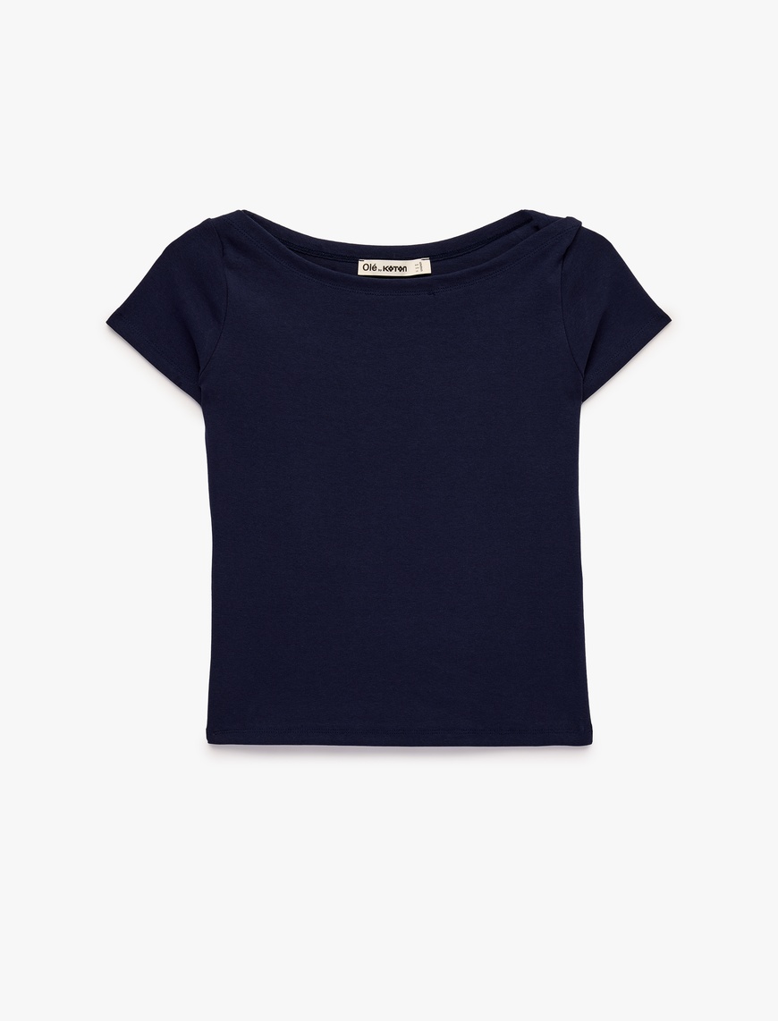 Koton Kadın Pamuklu Kısa Kollu Hakim Yaka Slim Fit Tişört