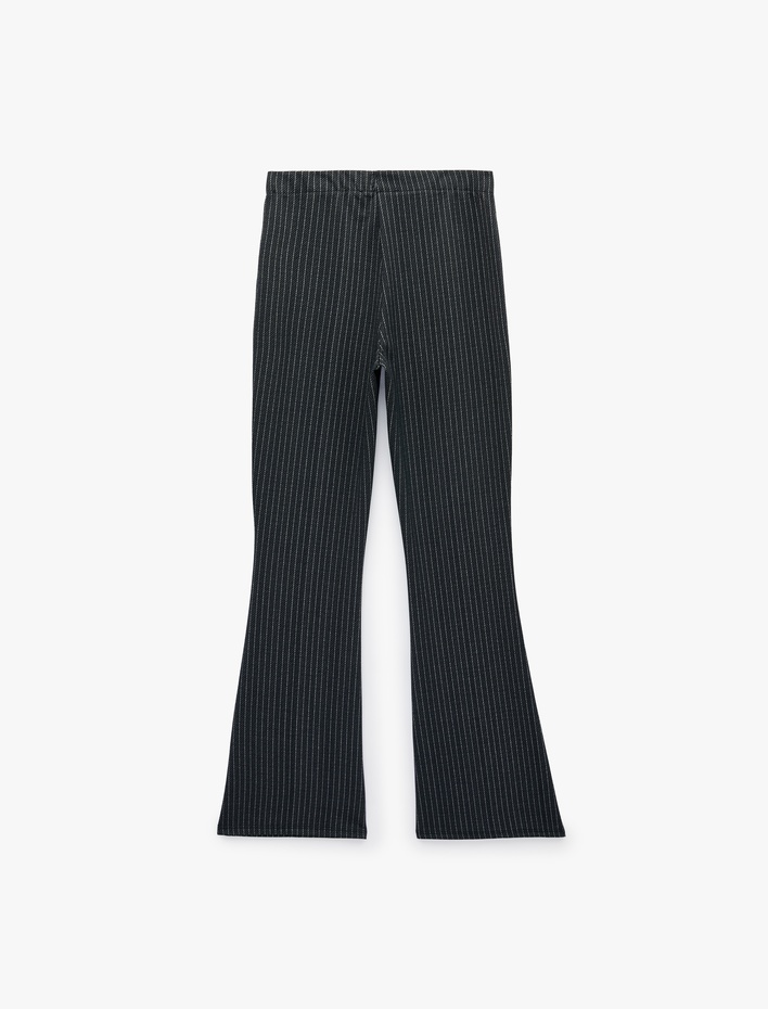  Slim Fit Çizgili İspanyol Paça Pantolon