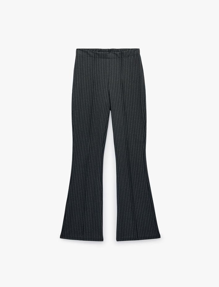  Slim Fit Çizgili İspanyol Paça Pantolon