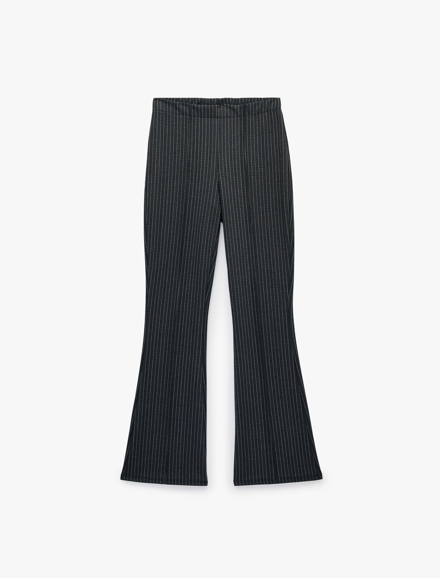 Koton Kadın Slim Fit Çizgili İspanyol Paça Pantolon