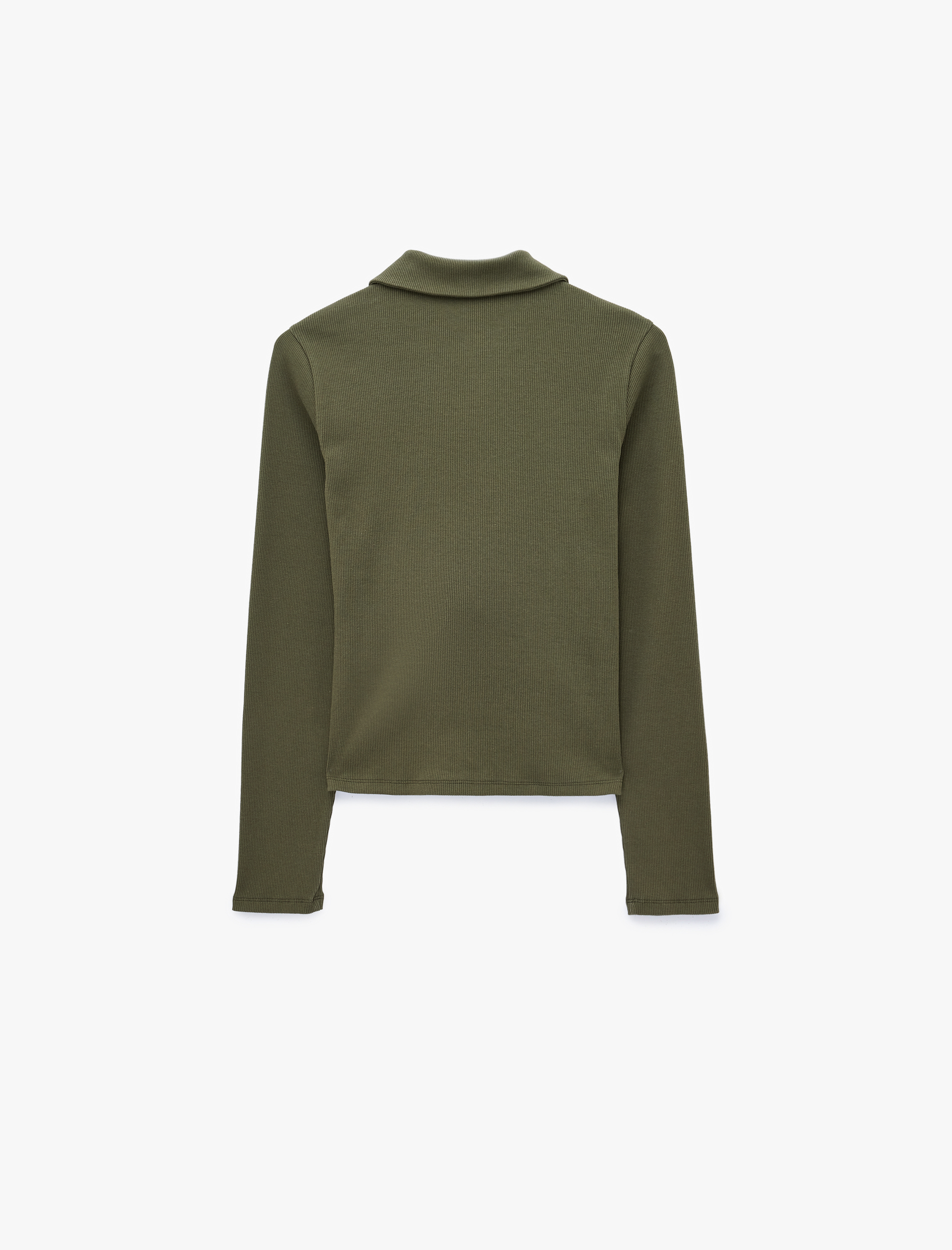   Pamuklu Slim Fit Fermuarlı Uzun Kollu Kaşkorse Polo Yaka Tişört