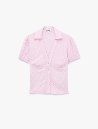 V Yaka Balon Kollu Viskon Slim Fit Gömlek