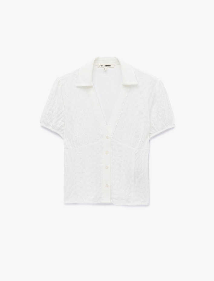  V Yaka Balon Kollu Viskon Slim Fit Gömlek