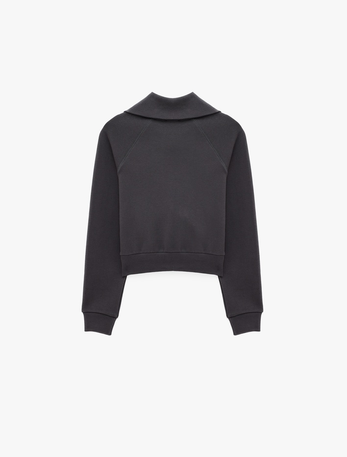  Pamuklu Uzun Kollu Cep Detaylı Slim Fit Fermuarlı Sweatshirt