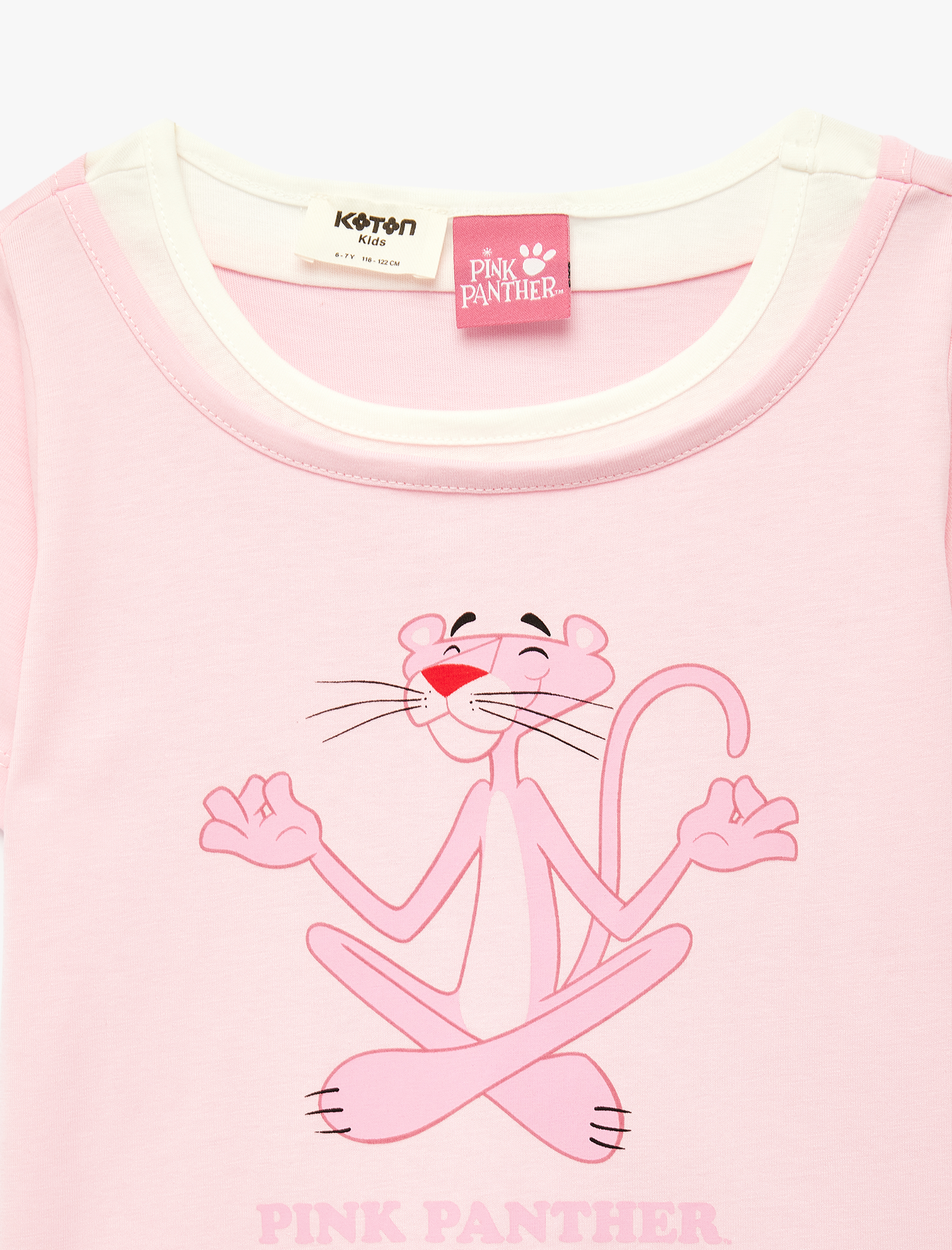  Kız Çocuk Pembe Panter Baskılı Kısa Kollu Bisiklet Yaka Pamuklu Lisanslı Tişört