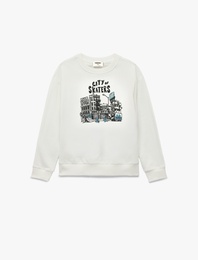 Uzun Kollu Bisiklet Yaka Baskılı Sweatshirt