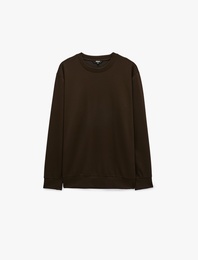 Viskon Karışımlı Uzun Kollu Bisiklet Yaka Basic Sweatshirt