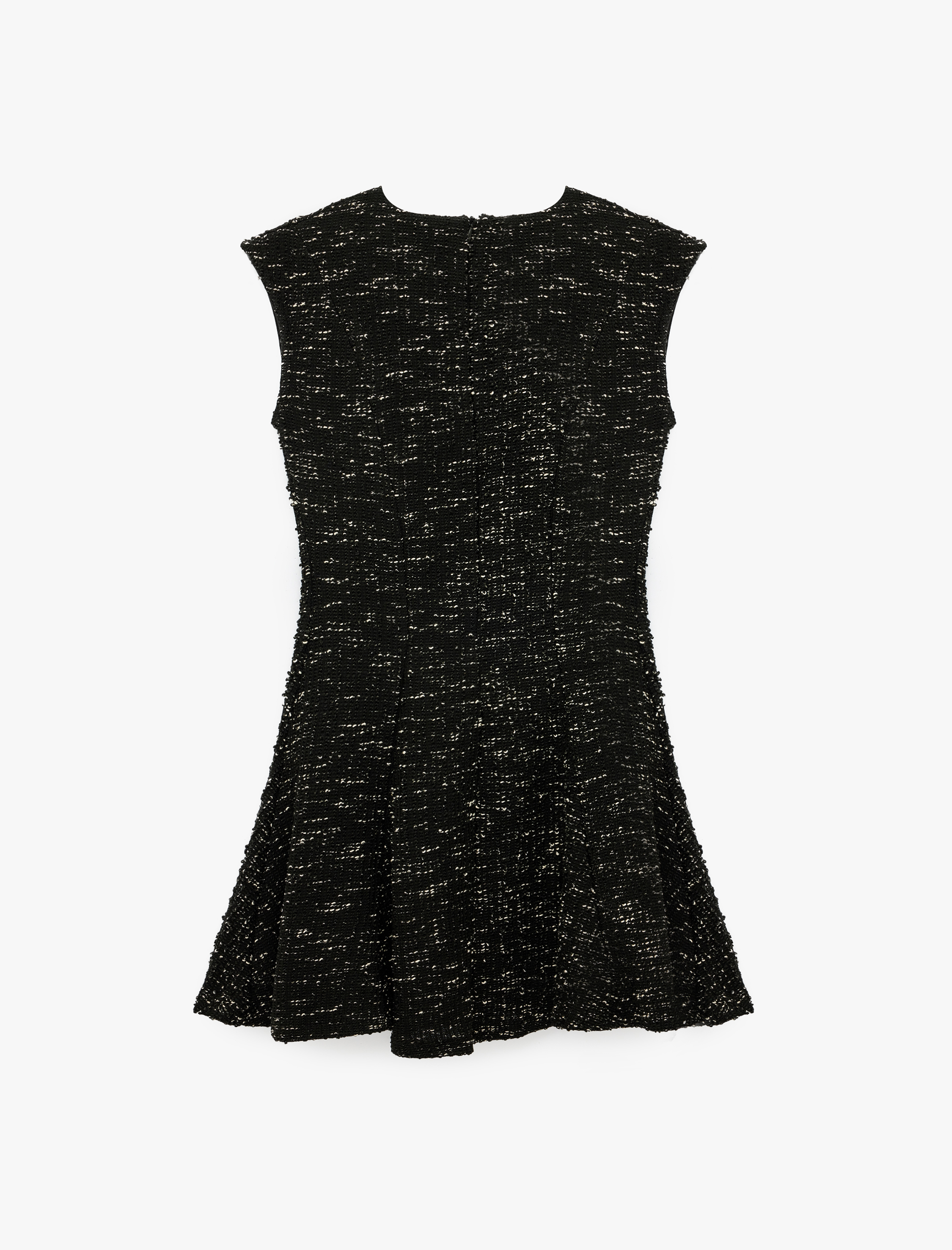   Slim Fit Mücevher Düğmeli Bisiklet Yaka Kolsuz Tüvit Mini Kloş Elbise