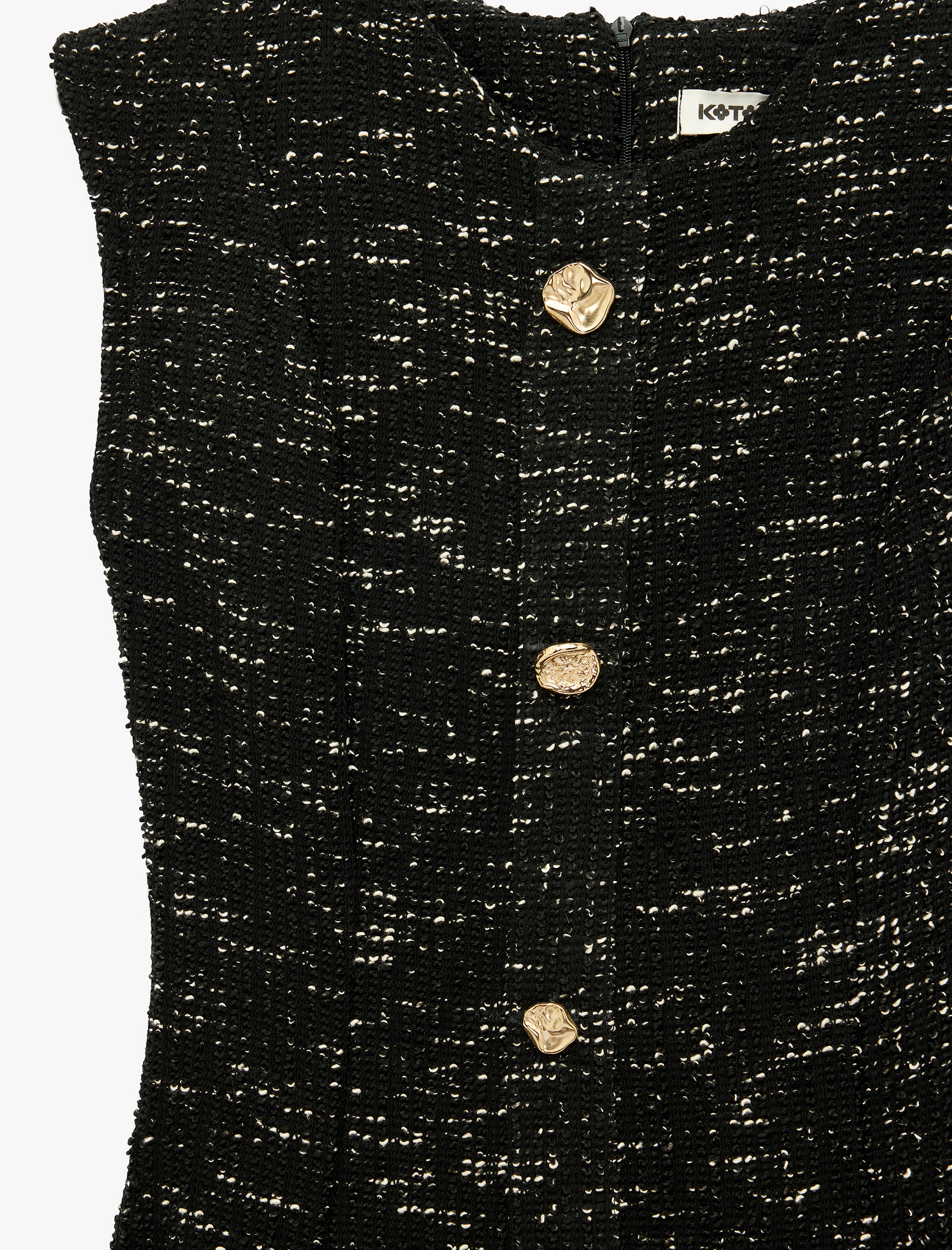   Slim Fit Mücevher Düğmeli Bisiklet Yaka Kolsuz Tüvit Mini Kloş Elbise