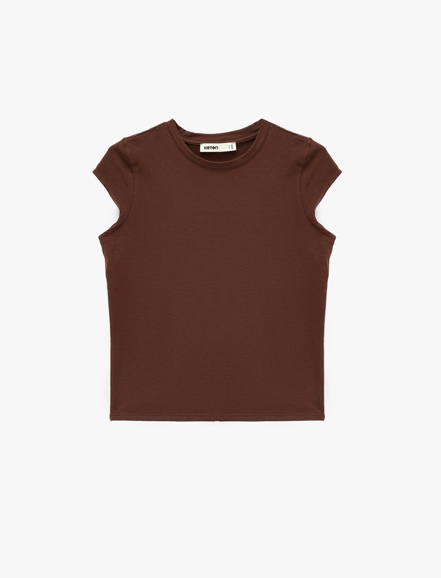 Koton Kadın Pamuklu Regular Fit Kap Kollu Bisiklet Yaka Basic Tişört