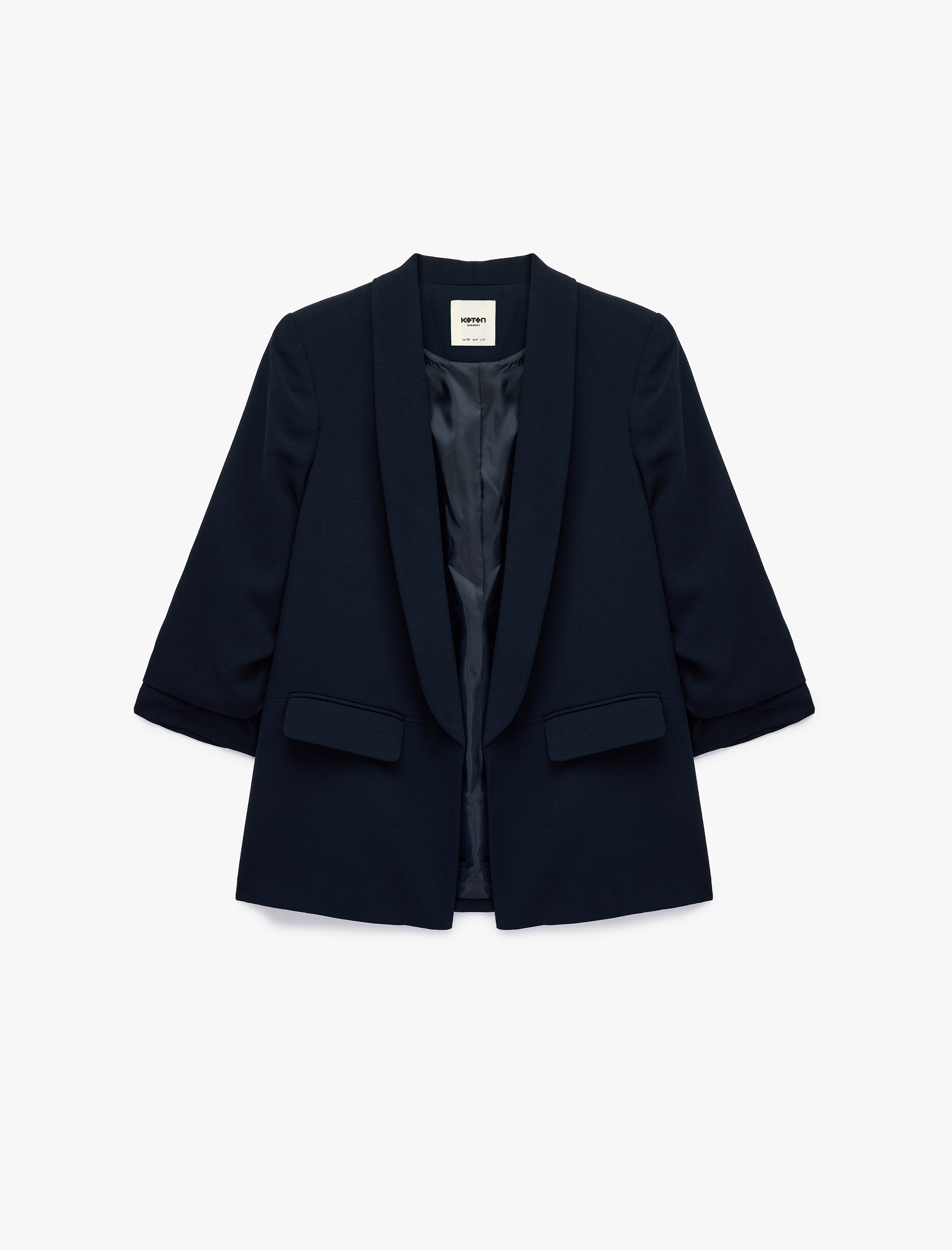   Krep Kumaş Şal Yaka 3/4 Kollu Blazer Ceket
