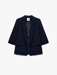 Krep Kumaş Şal Yaka 3/4 Kollu Blazer Ceket
