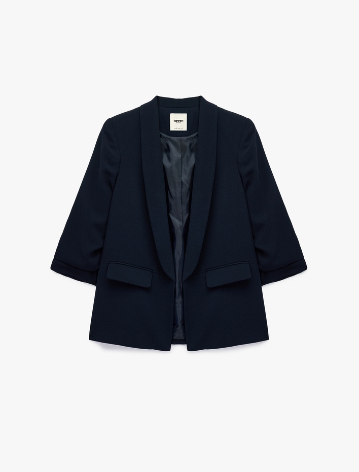  Krep Kumaş Şal Yaka 3/4 Kollu Blazer Ceket