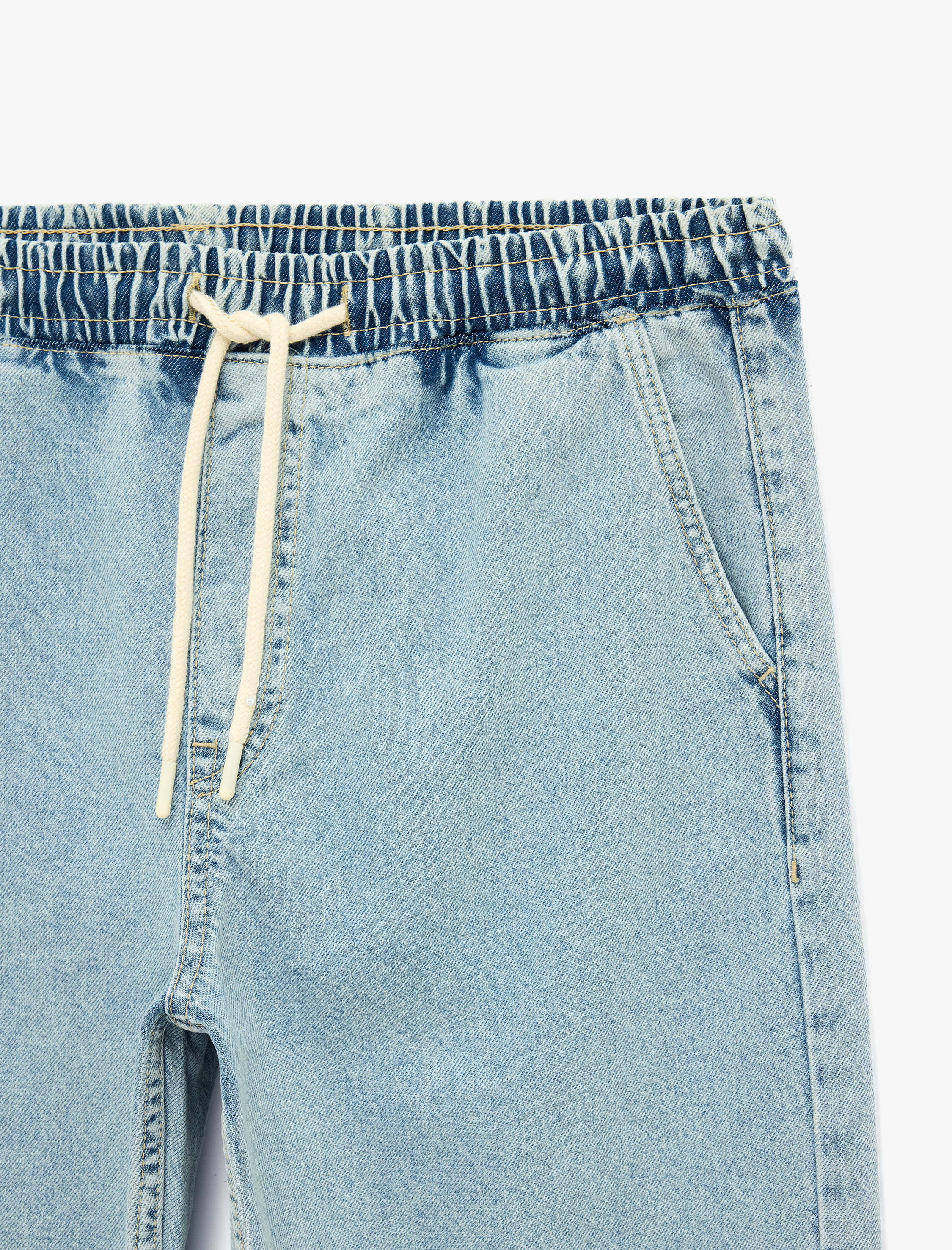   Pamuklu Cepli Oversize Beli Bağcıklı Jean Pantolon