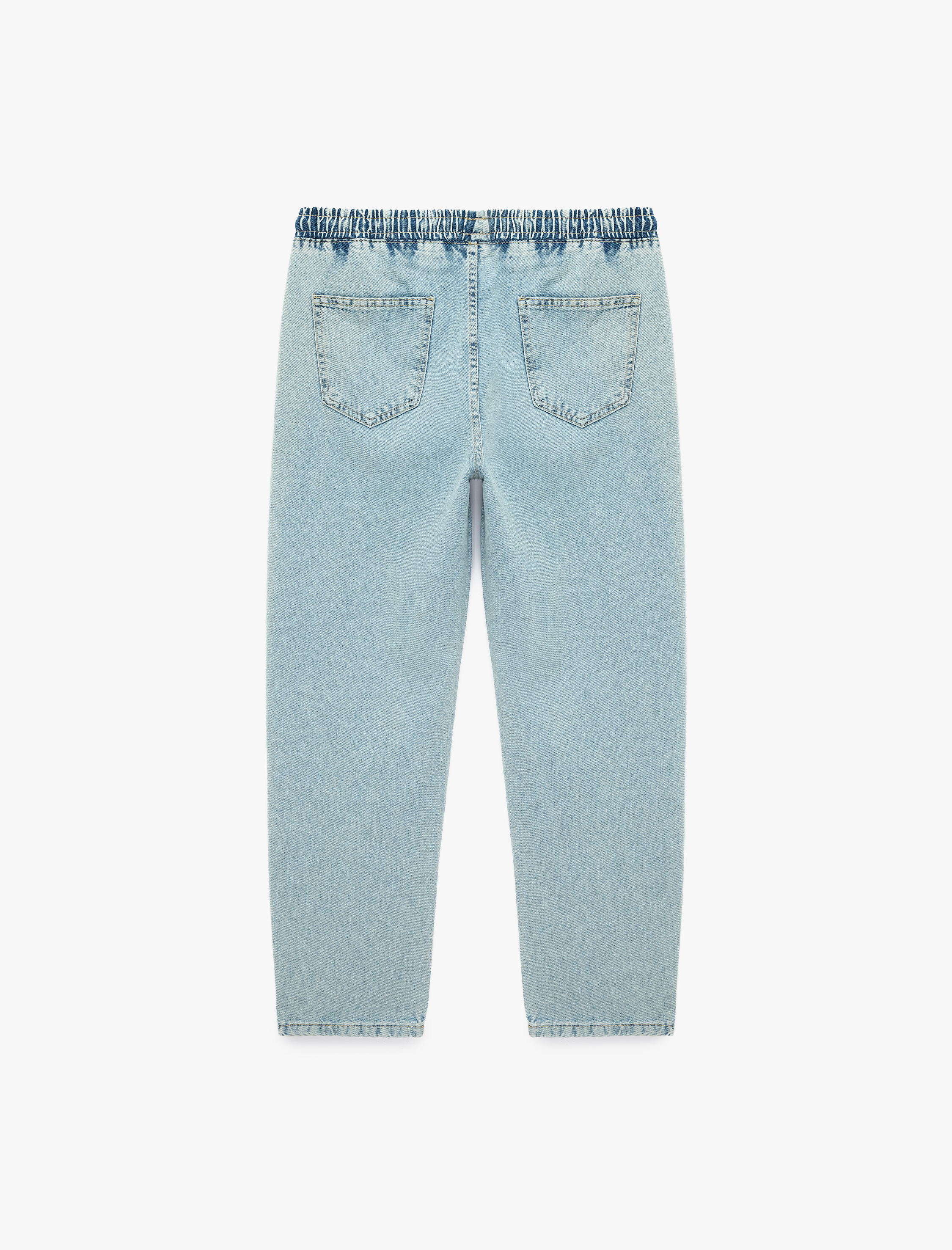   Pamuklu Cepli Oversize Beli Bağcıklı Jean Pantolon