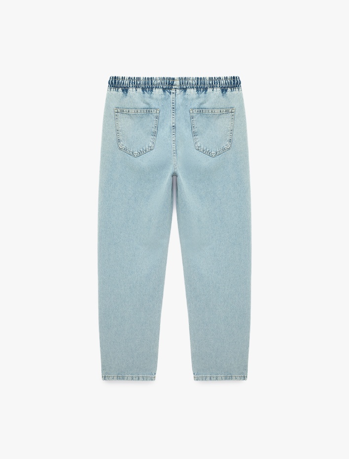  Pamuklu Cepli Oversize Beli Bağcıklı Jean Pantolon