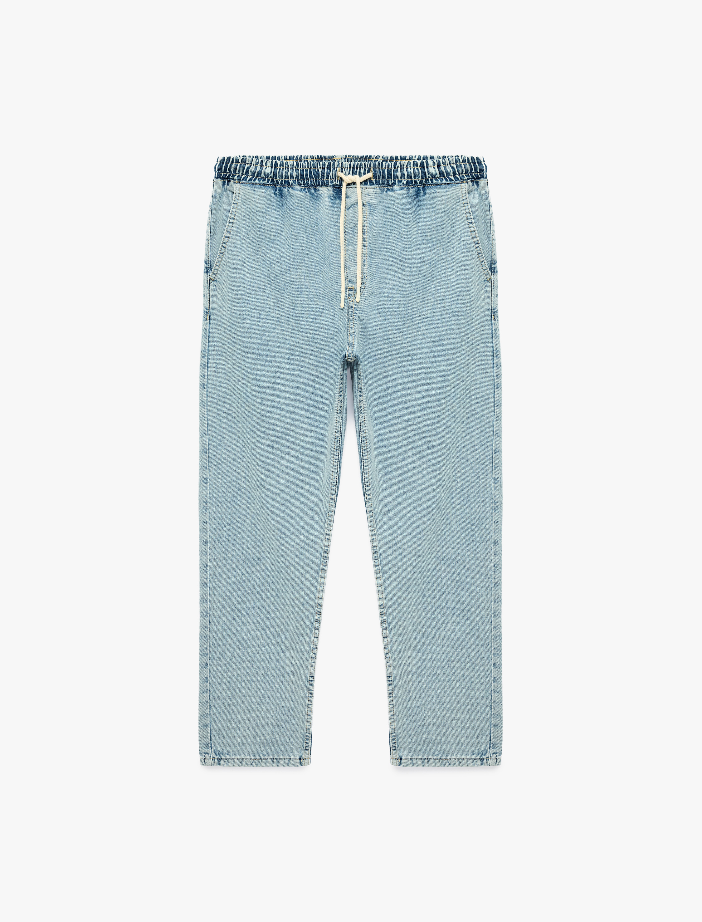   Pamuklu Cepli Oversize Beli Bağcıklı Jean Pantolon