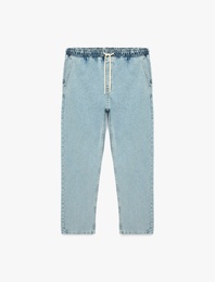 Pamuklu Cepli Oversize Beli Bağcıklı Jean Pantolon