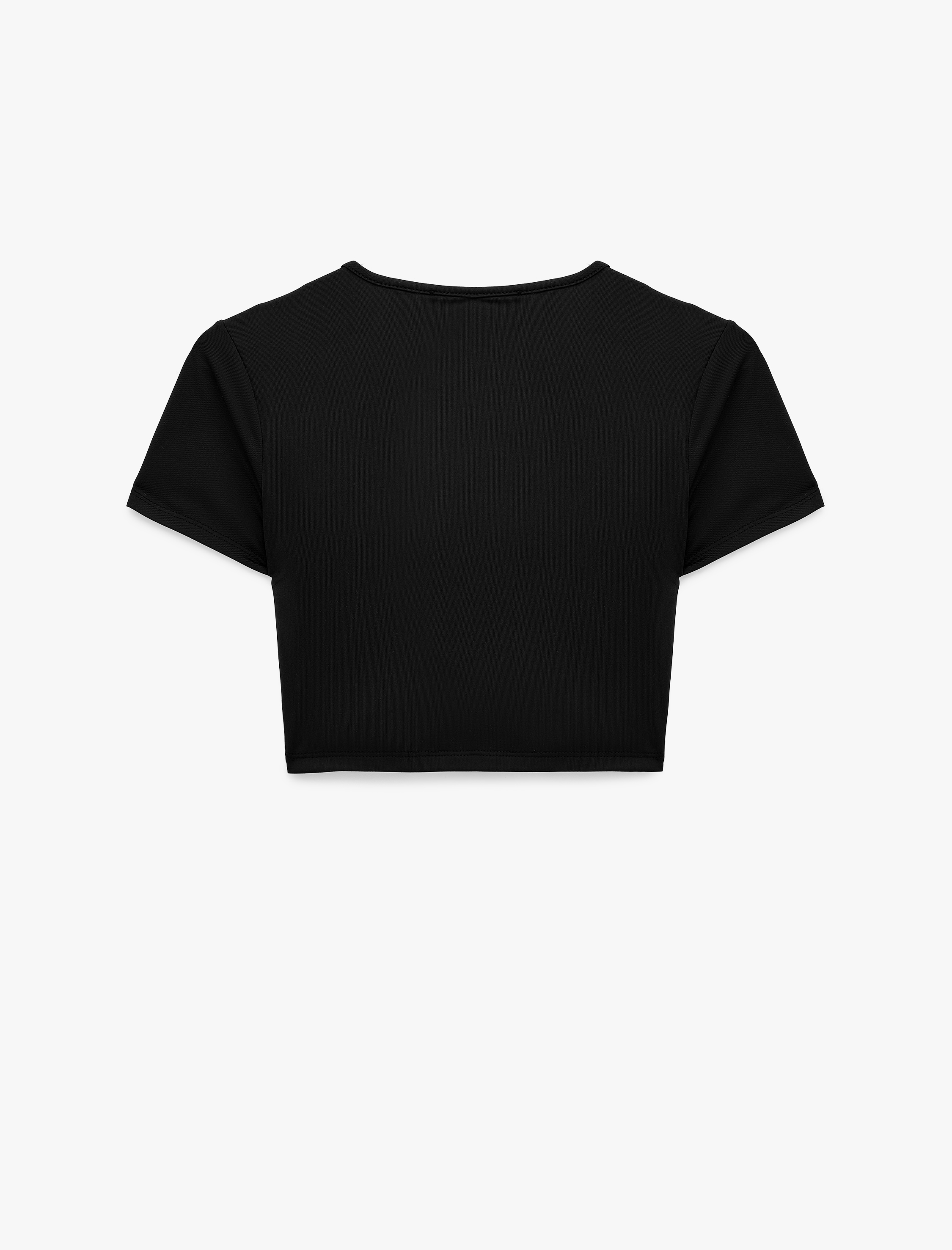   Drape Detaylı Slim Fit Bisiklet Yaka Kısa Kollu Crop Tişört