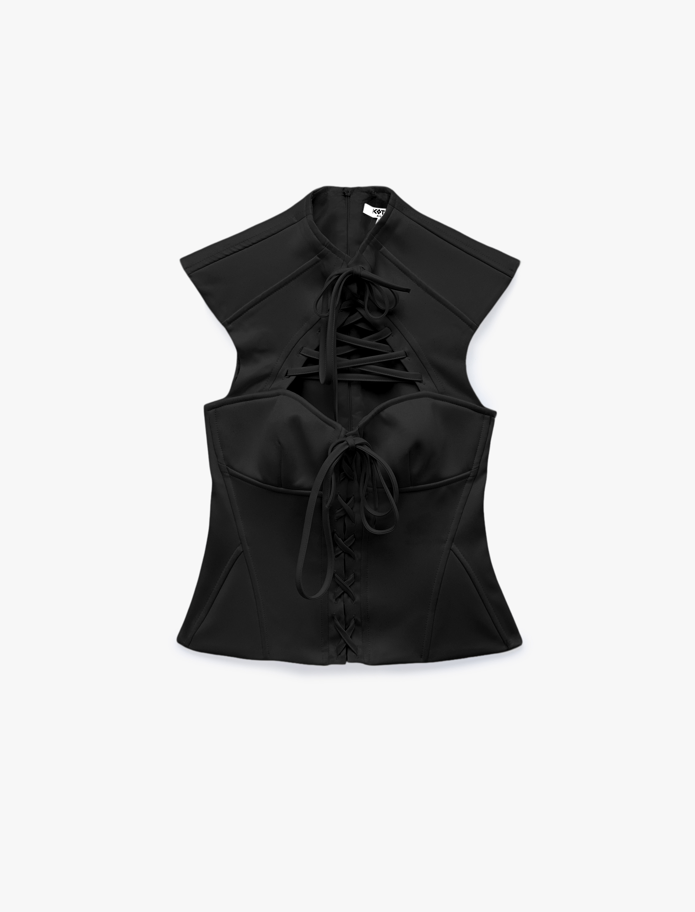   Slim Fit Kolsuz Pencere Detaylı Kalp Yaka Bağcıklı Saten Korse Büstiyer