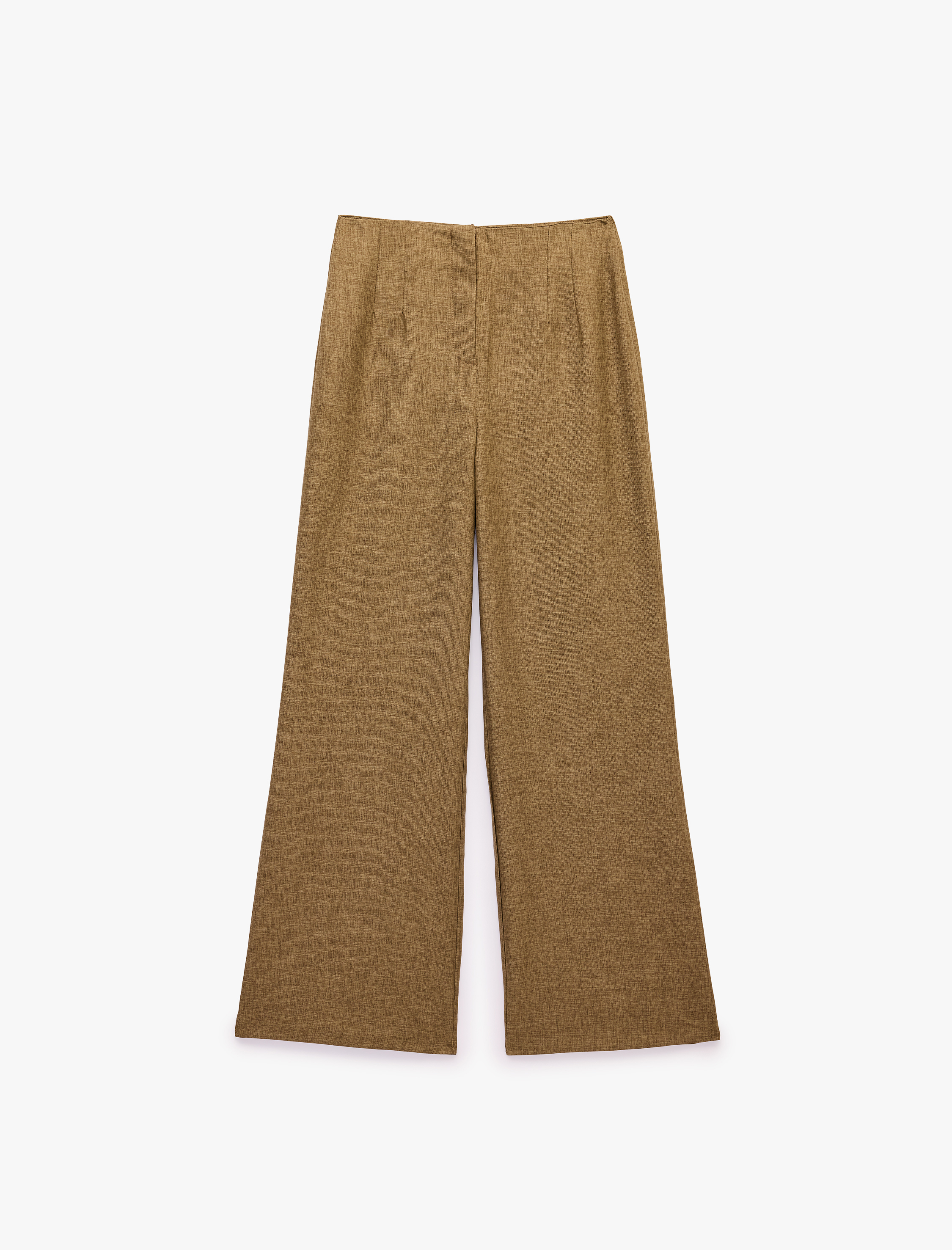   Yüksek Bel Keten Görünümlü Geniş Paça Pantolon