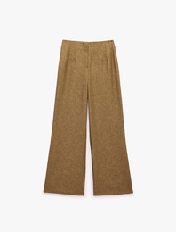 Yüksek Bel Keten Görünümlü Geniş Paça Pantolon