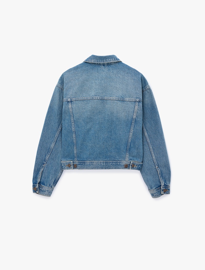  Pamuklu Gömlek Yaka Uzun Kollu Denim Ceket