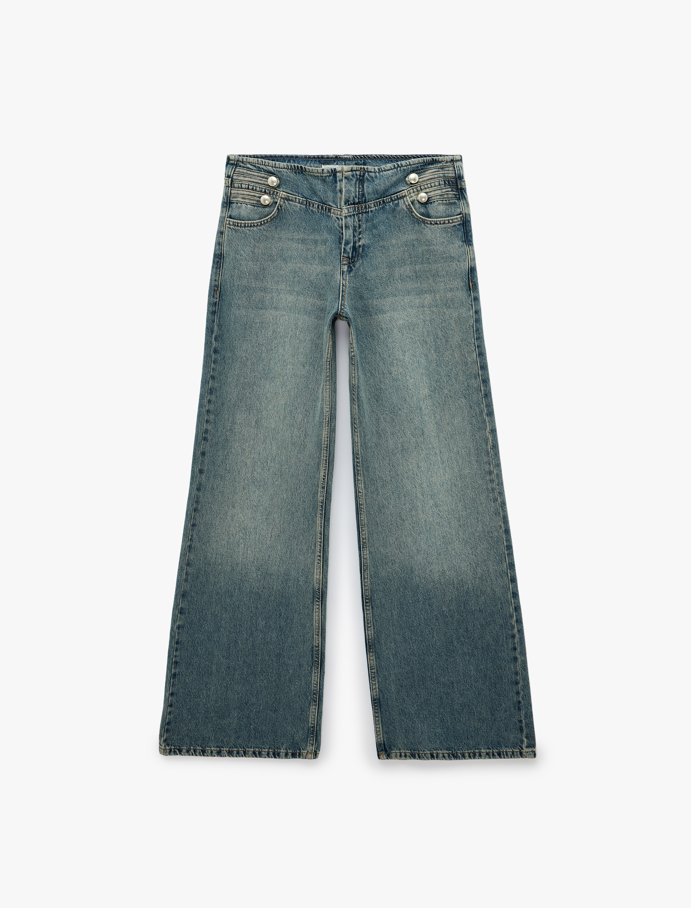   Pamuklu Regular Fit Düğmeli İspanyol Paça Pantolon