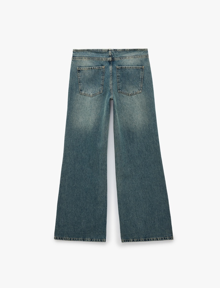  Pamuklu Regular Fit Düğmeli İspanyol Paça Pantolon