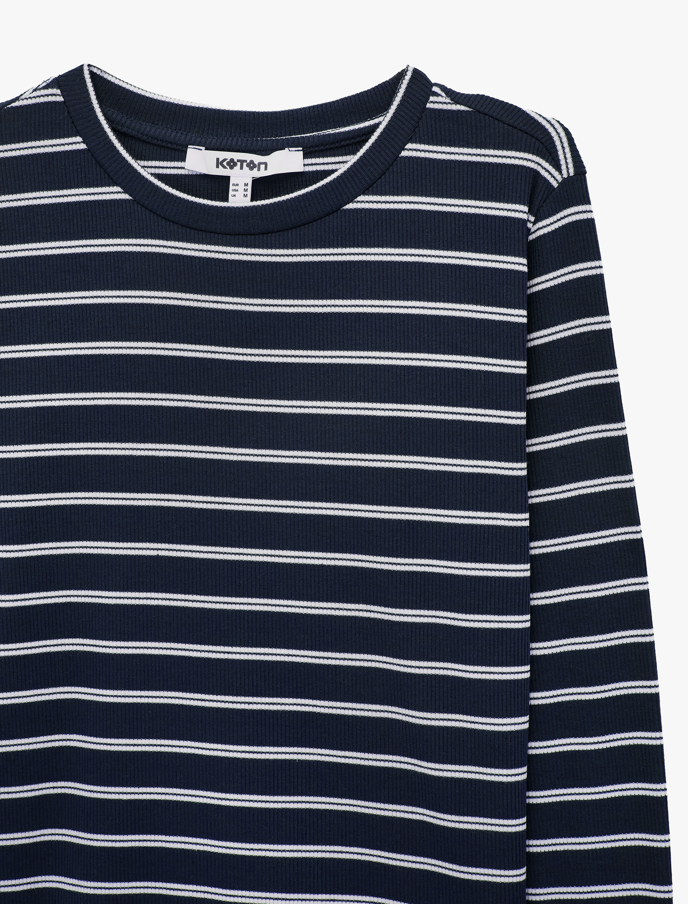   Slim Fit Bisiklet Yaka Uzun Kollu Çizgili Tişört