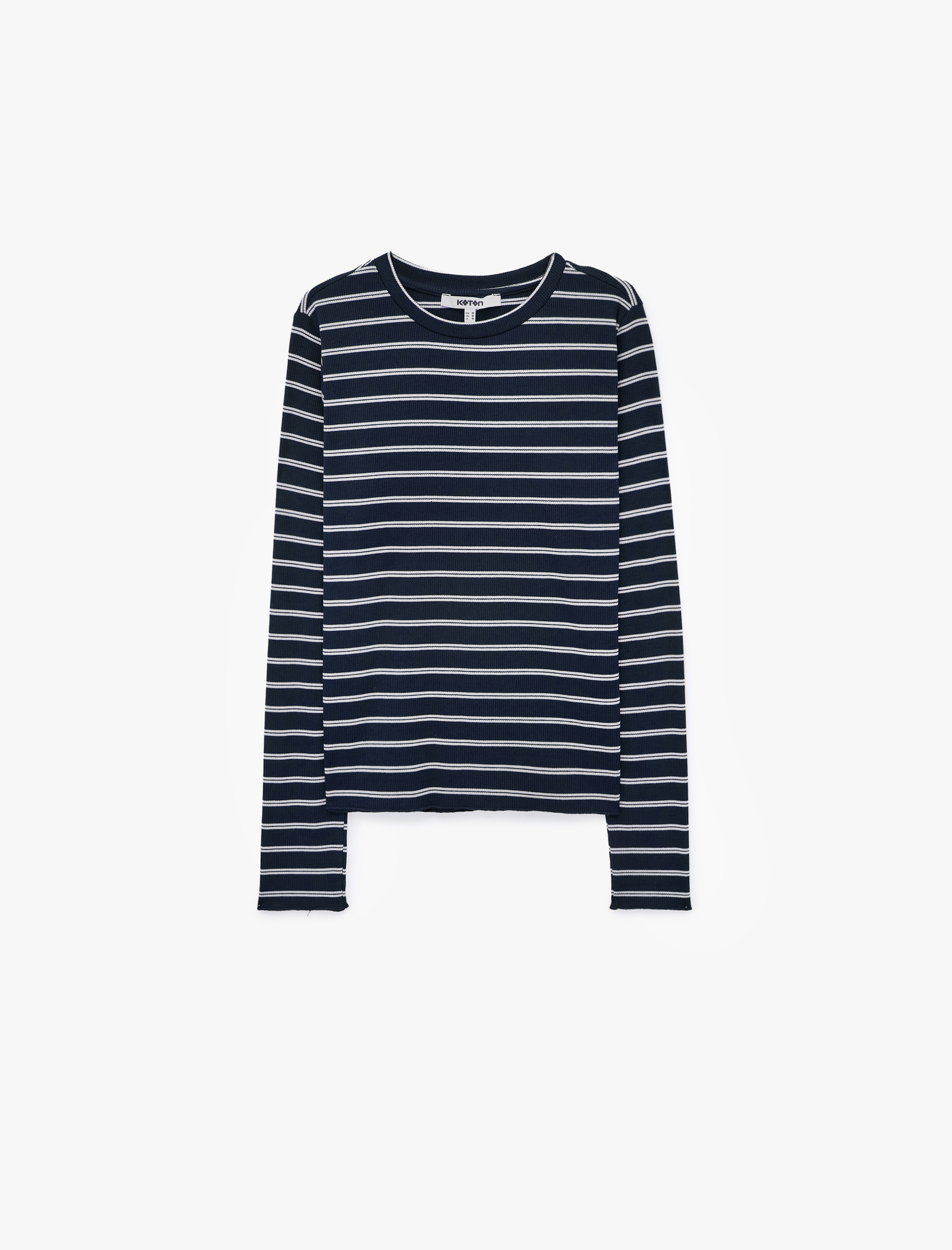   Slim Fit Bisiklet Yaka Uzun Kollu Çizgili Tişört