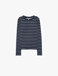 Slim Fit Bisiklet Yaka Uzun Kollu Çizgili Tişört