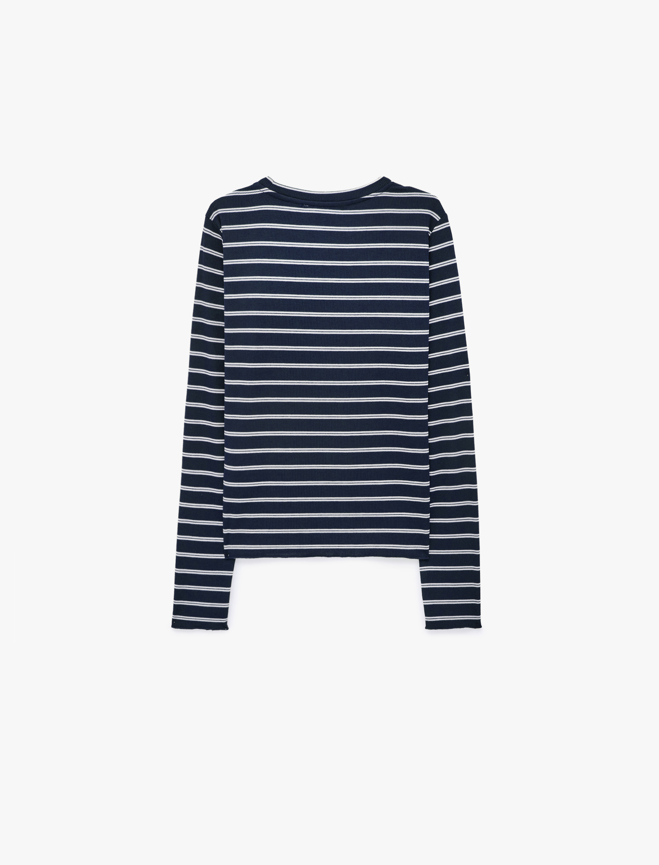   Slim Fit Bisiklet Yaka Uzun Kollu Çizgili Tişört