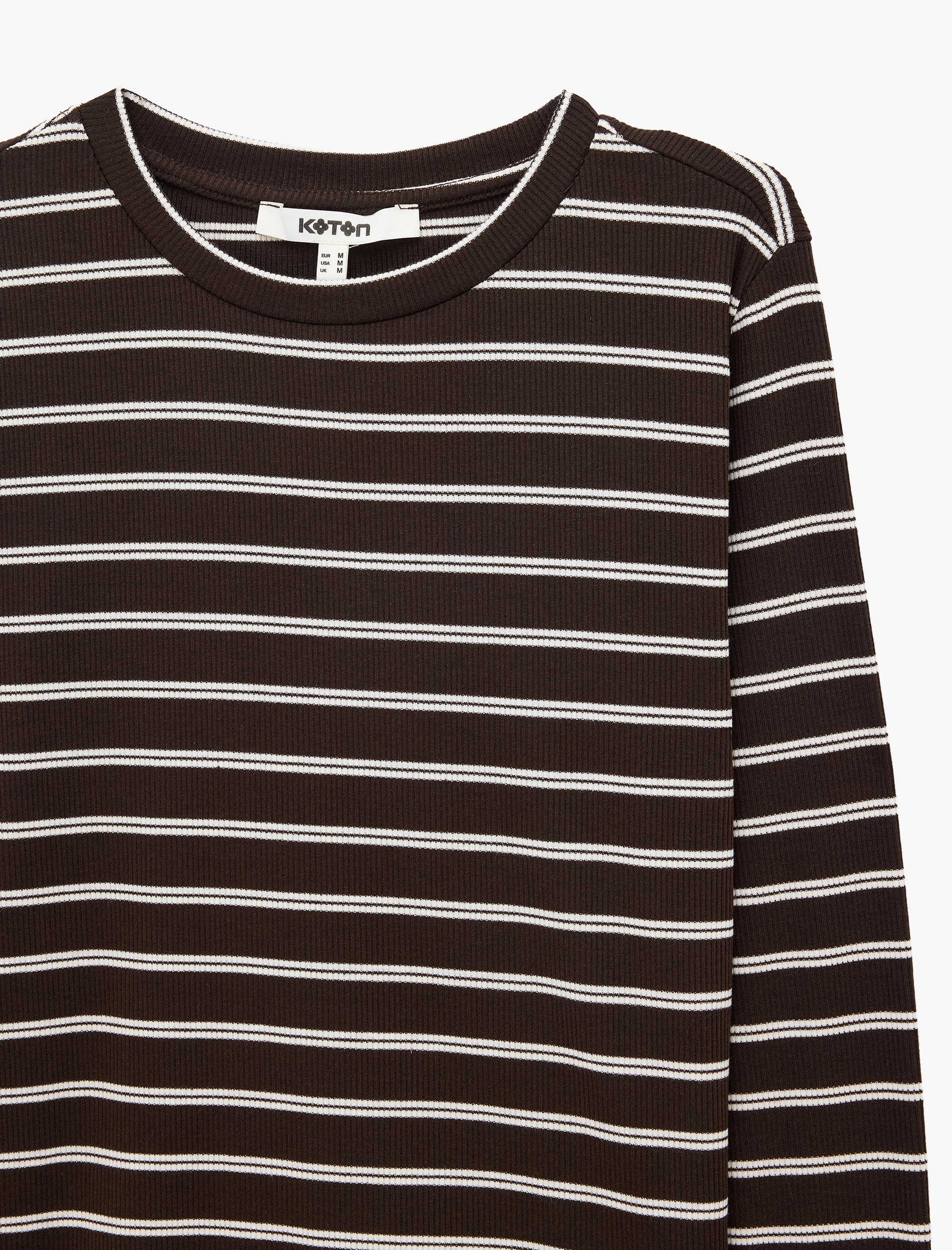   Slim Fit Bisiklet Yaka Uzun Kollu Çizgili Tişört