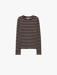 Slim Fit Bisiklet Yaka Uzun Kollu Çizgili Tişört
