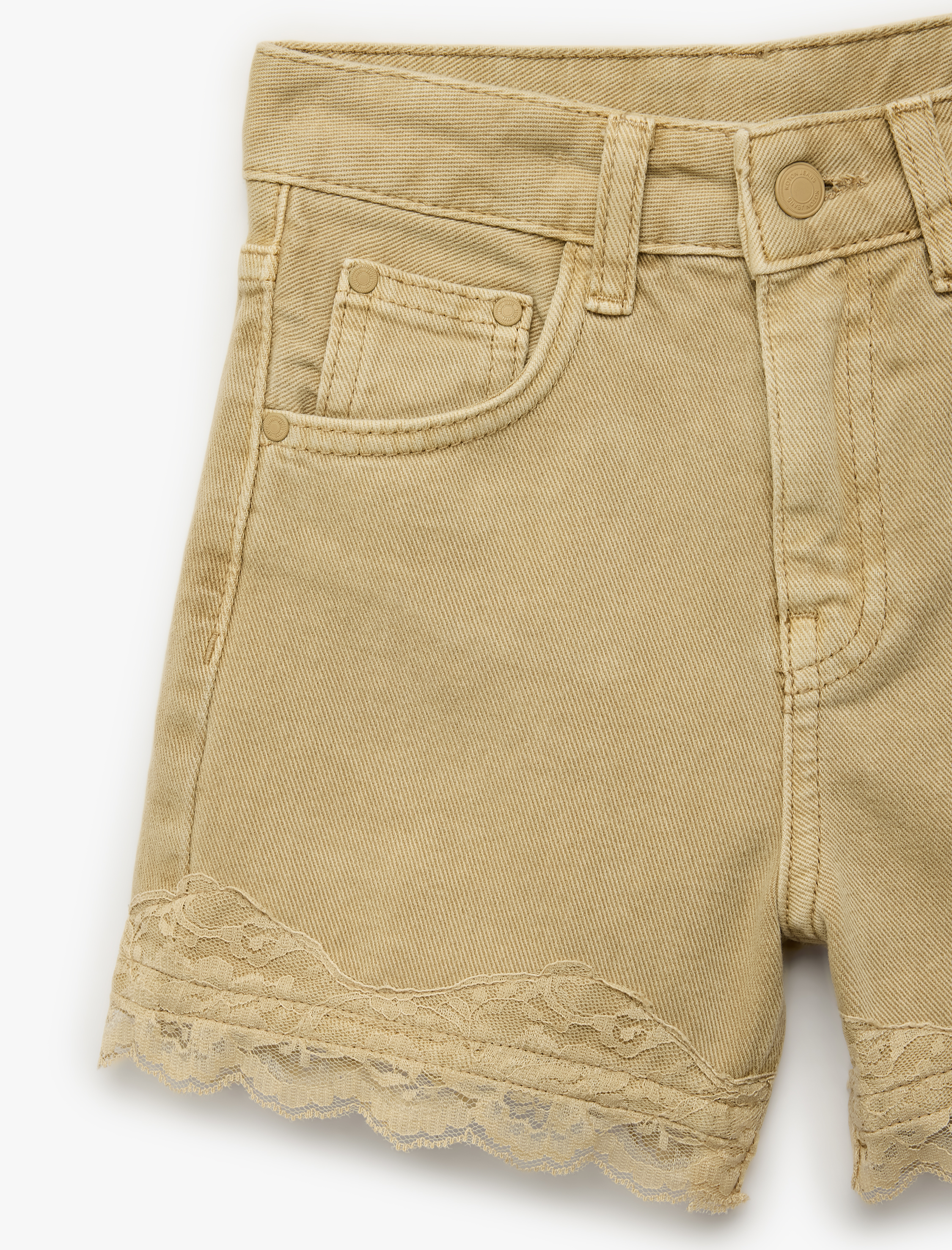  Kız Çocuk Dantel Detaylı Pamuklu Cepli Denim Şort