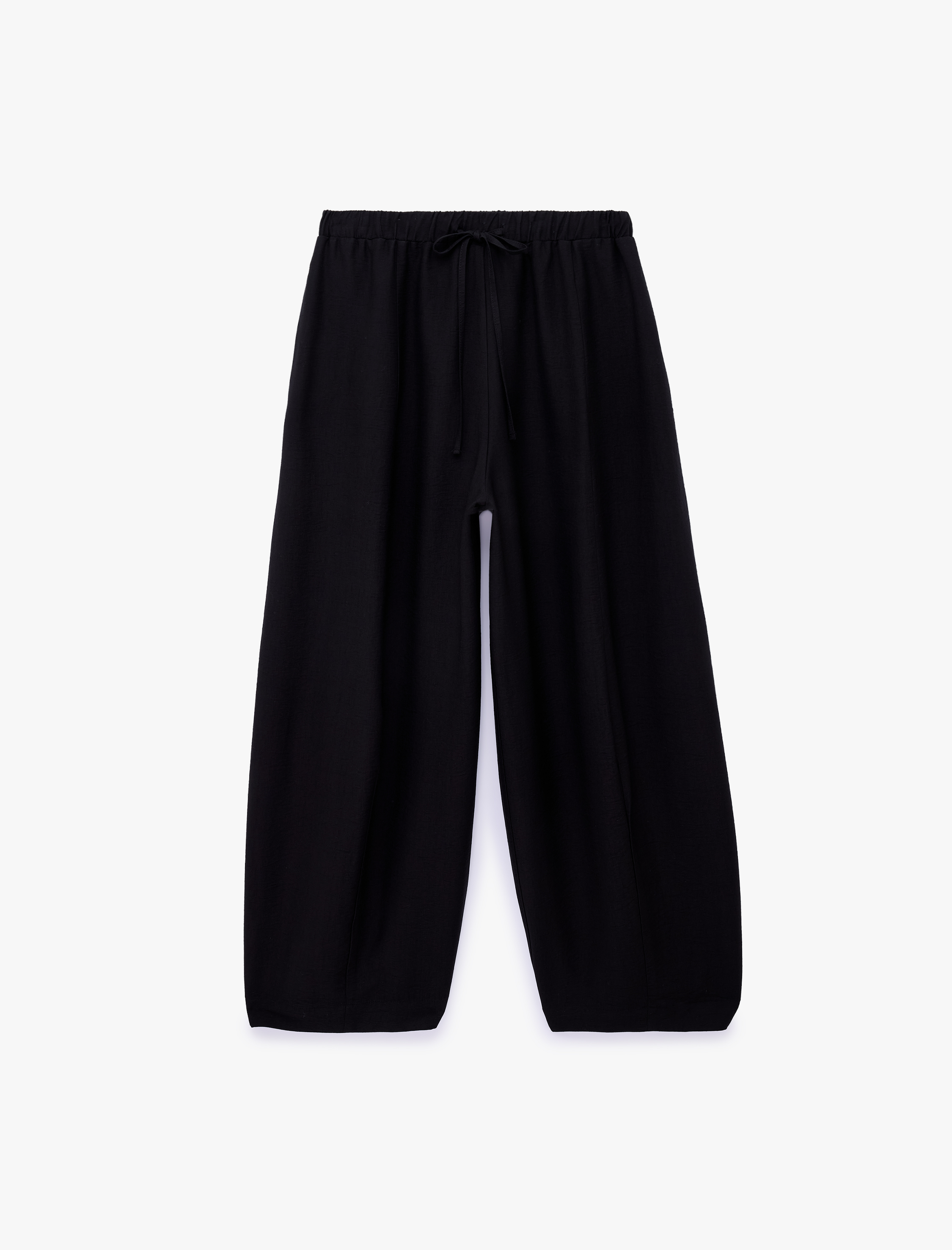   Viskon Kumaş Beli Bağcıklı Loose Fit Cepli Balon Pantolon