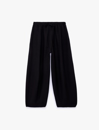 Viskon Kumaş Beli Bağcıklı Loose Fit Cepli Balon Pantolon