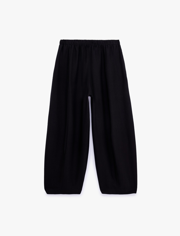  Viskon Kumaş Beli Bağcıklı Loose Fit Cepli Balon Pantolon