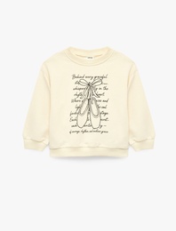 Baskılı Uzun Kollu Bisiklet Yaka Sweatshirt