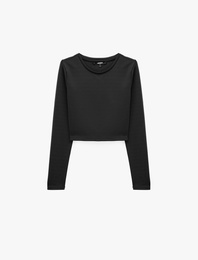 Slim Fit Bisiklet Yaka Uzun Kollu Crop Spor Tişört