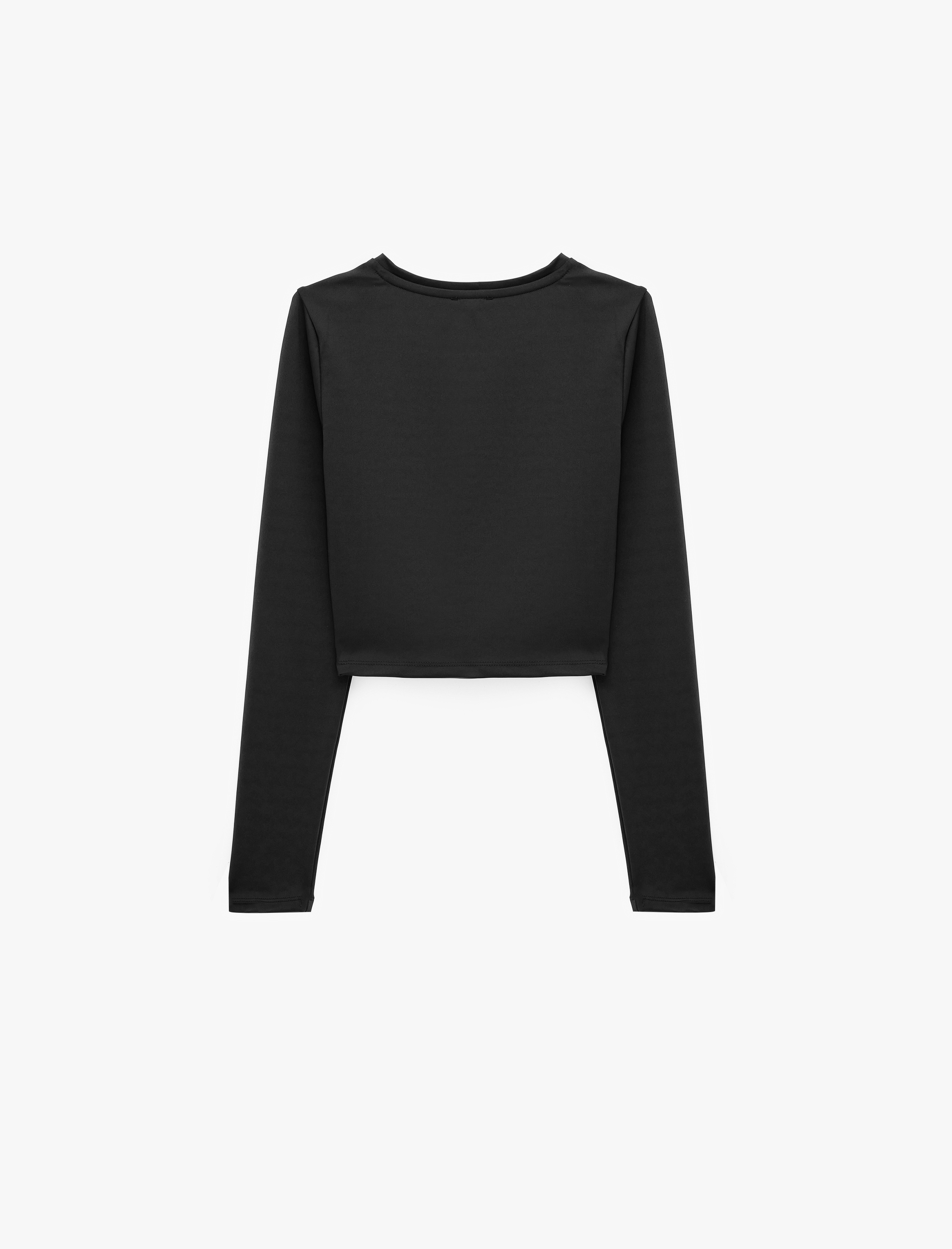   Slim Fit Bisiklet Yaka Uzun Kollu Crop Spor Tişört